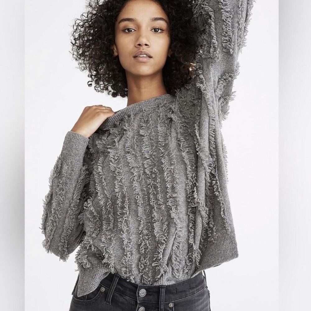 Madewell Fringe Stripe Pullover Sweater 100% Merino Wool XS